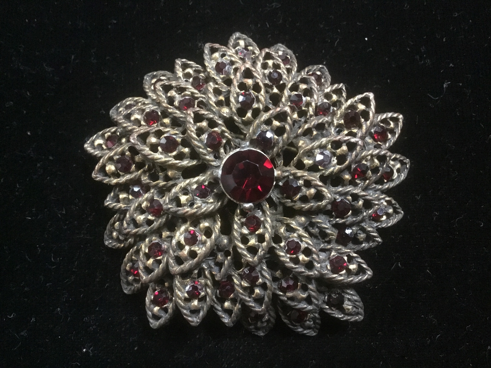 Vintage Signed Selini Ruby Red Rhinestone Flower … - image 1