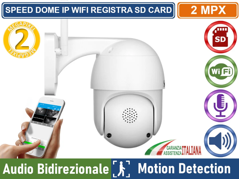 TELECAMERA WIFI IP MINI SPEED DOME 2 MP 1080P REGISTRA CON SD CARD IP66 - Immagine 3 di 3