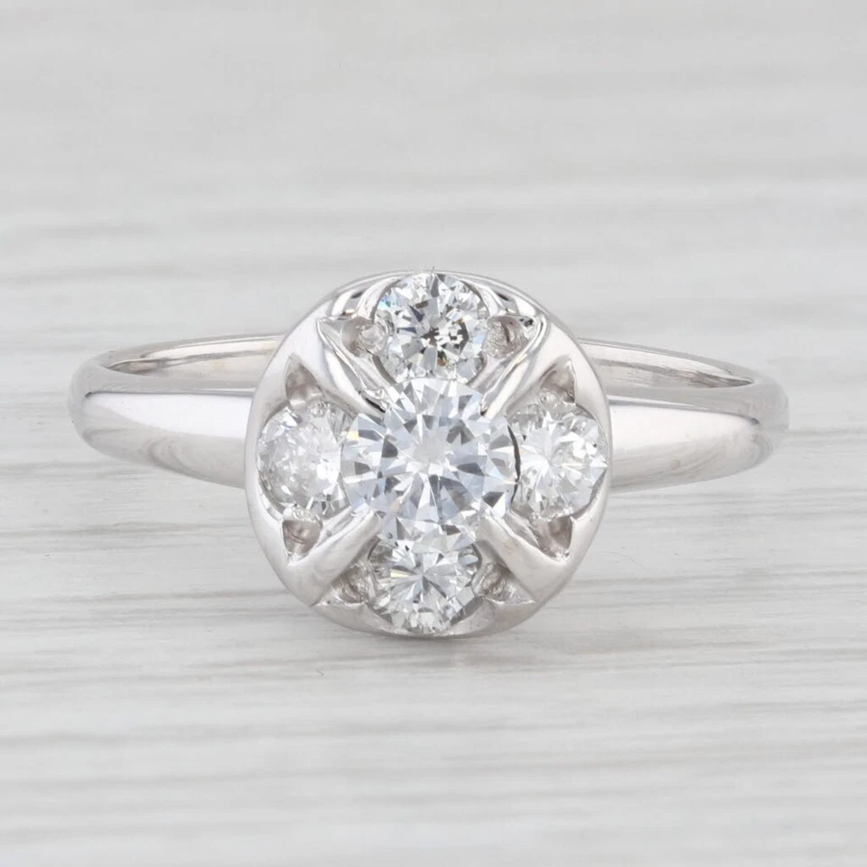 Vintage 0.85ctw Round Diamond Cluster Engagement Ring 14k White Gold Size 8.25 - Image 2 of 4