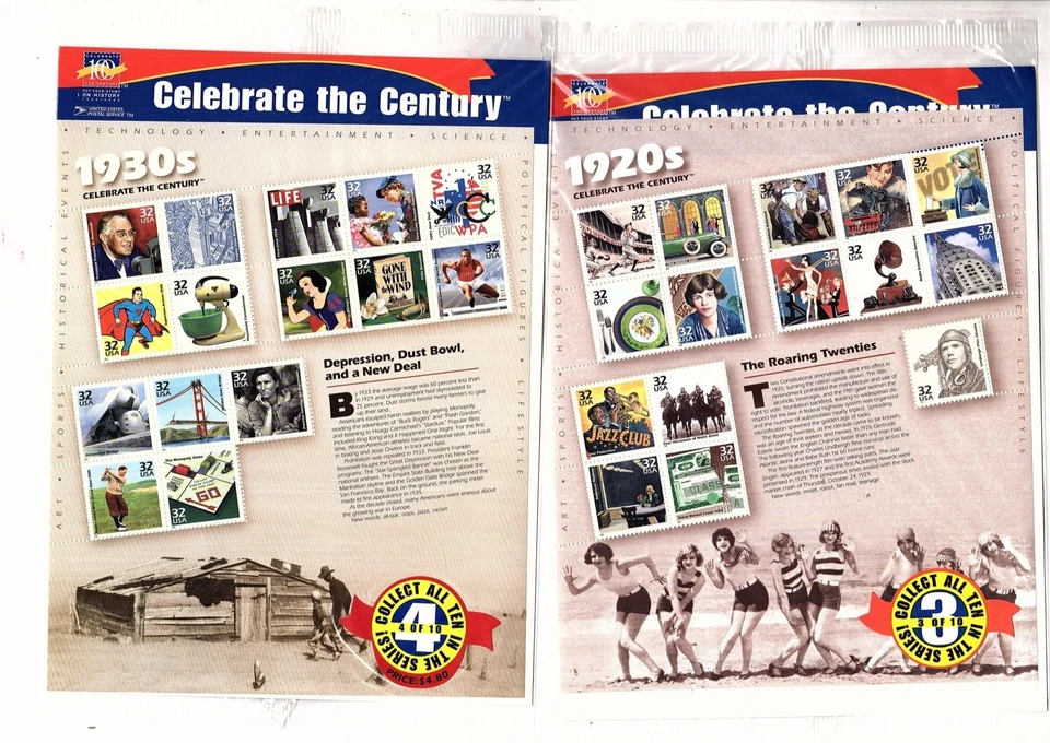 Celebrate the Century  US Stamps  Scott 3182-91   1900s-1990s CV $265 (bb12 - Image 2 of 4