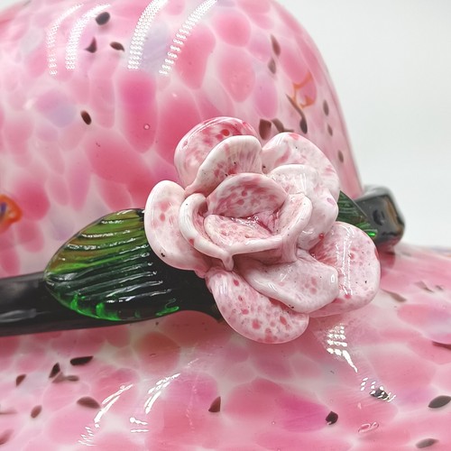 Vintage Murano Art Glass Pink Mottled Hand Blown Flower Hat Vase Bowl. Pre-owned - Picture 10 of 12