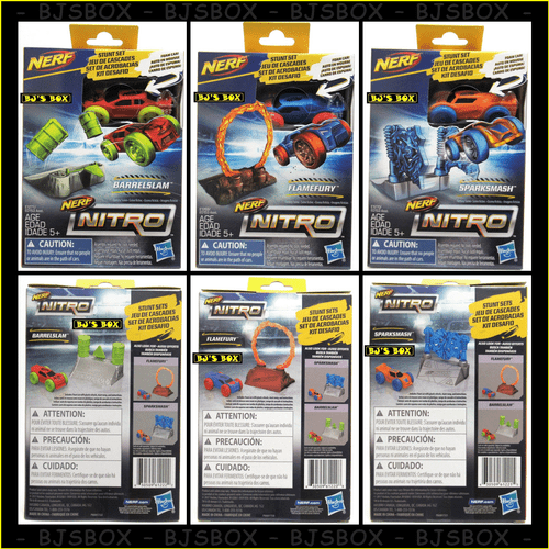 NERF Nitro Stunt Sets 3 Car Lot Barrelslam Flamefury & Sparksmash Playsets New - Bild 1 von 8