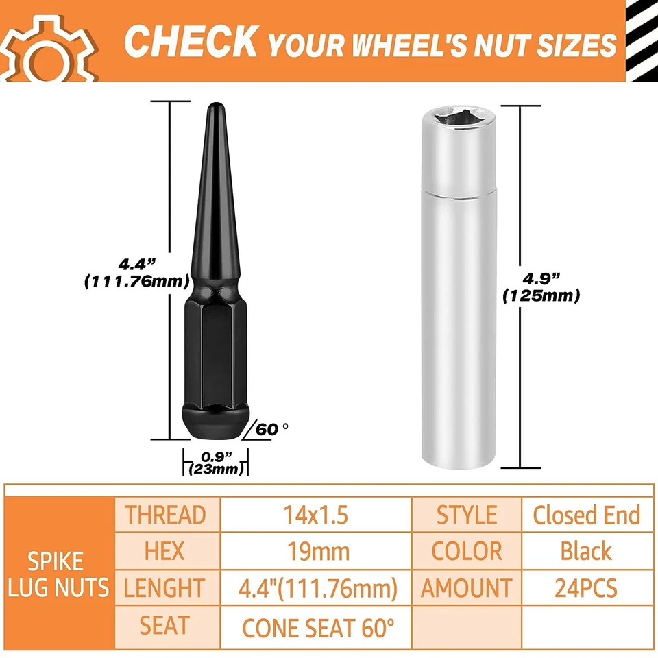 24pcs M14X1.5 SPIKE LUG NUT W/ KEY For Chevrolet Silverado 1500 1999-2022 - Image 3 of 4
