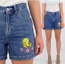 1990's Vintage Women's High Waist Looney Tunes Tweety Bird Shorts 30  Bin 317