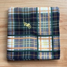 HANDKERCHIEF MEN'S COTTON VINTAGE ART GREEN GINGHAM POCKET SQUARE 19" A-0227