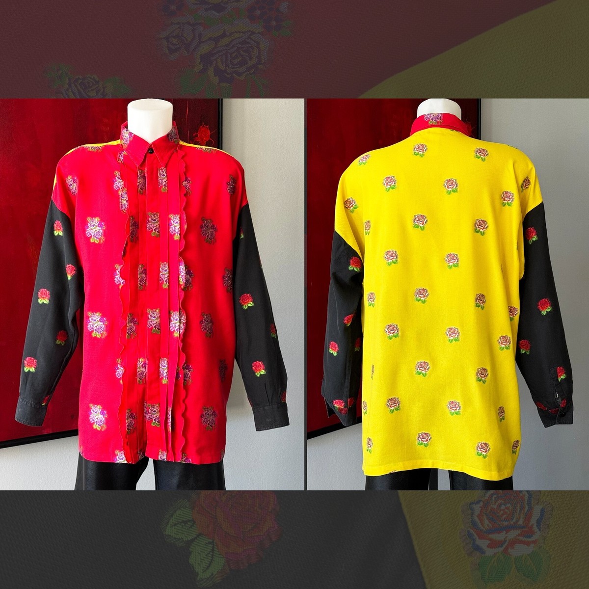 トップス gianni versace Y GIANNI VERSACE cotton shirt Ruffles & Embroidered Flowers size 52