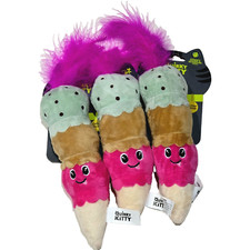 3 Pack Quirky Kitty Ice Cream Cat Toy Catnip  Silvervine Pink Feather Plush