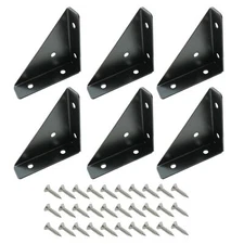 6PCS 66x66mm Black Metal Corner Bracket 3 Sides Fixed 90 Degrees Reinforced F...