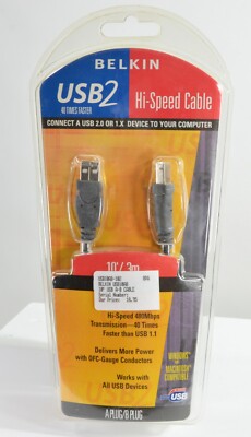 New BELKIN Printer Cable USB 2 High-Speed 2.0 Cable 10 FOOT USB A Plug to B Plug