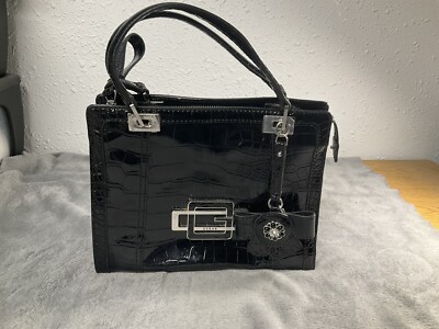 Guess Black Bourgeois Shoulder Bag Hand Bag Purse Women Patent Leather 