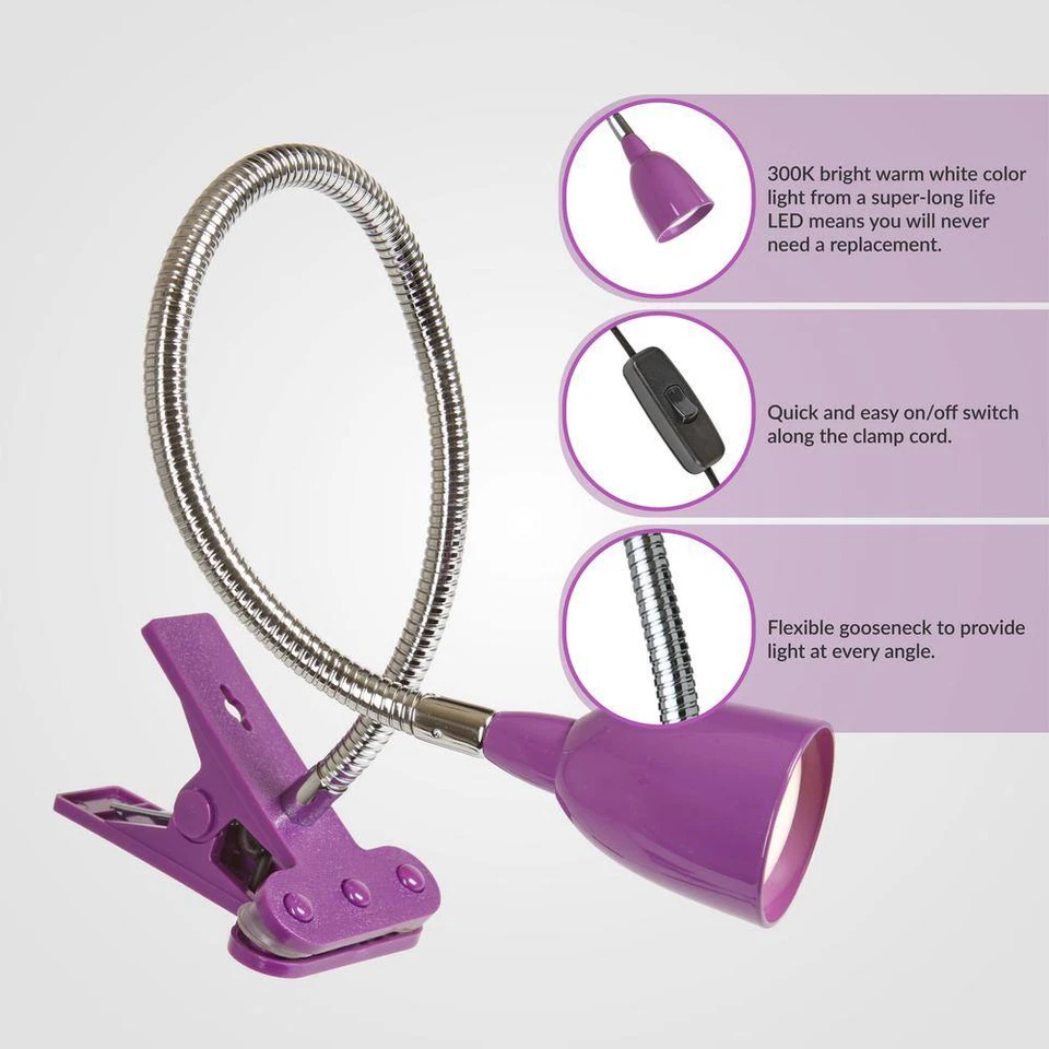 22 pol. Braçadeira LED roxa lâmpada de mesa luz, clipe na luz/braçadeira lâmpada para mesa, cama, - Imagem 2 de 4