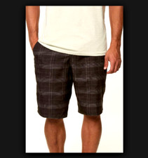 New O'NEILL sz 30 board shorts swim trunks EXEC HYBRID black plaid