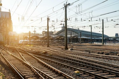 Railroad Tracks at Abandoned Station at Sunrise Photo Photograph Poster 36x24