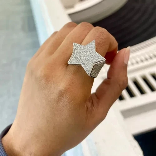 2Ct Round Cut Real Moissanite Star Men's Engagement Ring 14K White Gold Plated