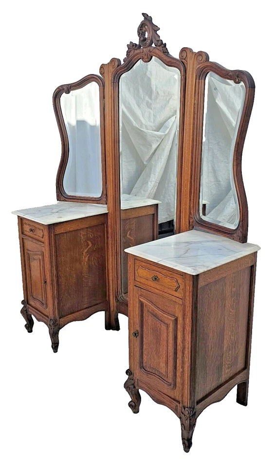 Старинный французский мраморный верхний складной зеркальный туалетный столик в стиле Людовика XV 1900-е - Изображение 3 из 4