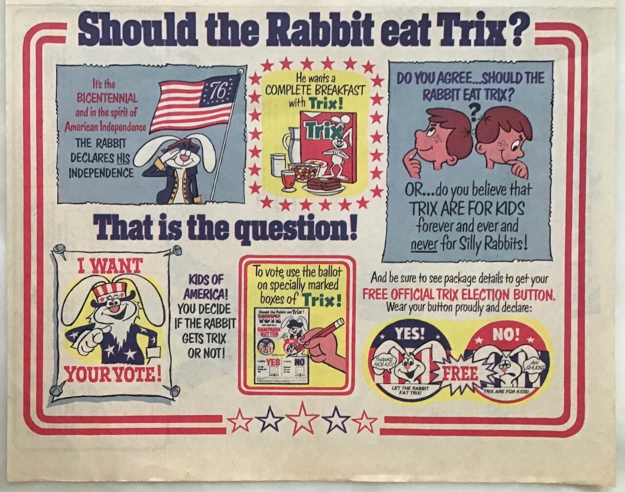 1976 newspaper ad for TRIX cereal - Should The Rabbit Eat Trix ...