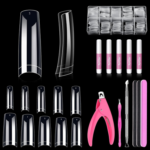 Clear Acrylic Nail Tips, 500 Pcs French Nail Tips Square Half Cover with Glue, C - Picture 9 of 12