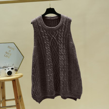 Ladies Knitted Gilet Cable Knitwear Vest Waistcoat Sleeveless Round Neck School