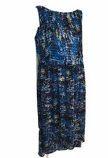 Ann Taylor Women's Black Blue White Sleeveless Hi Lo Dress Size 6