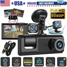 HD 1080P Car Dual Lens Dash Cam Front/Rear/Inside Video Recorder Camera G-sensor
