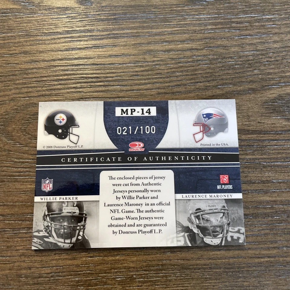 2008 Leaf Limited Matching Positions Willie Parker Maroney /100 NFL Steelers - Image 4 of 4