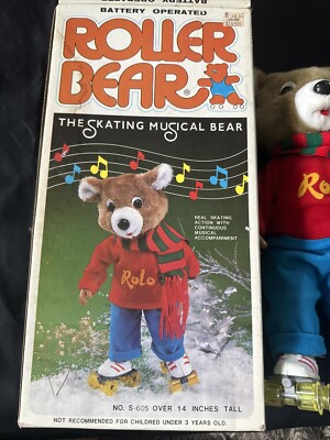 Vintage Roller Skating ROLO Bear R.E.G # S-605 14'' Plays Music But Doesn t Skate
