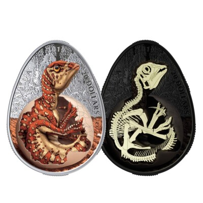 Canada 2019 $20 Dinosaur Hatching Hadrosaur Egg Shape 1oz Pure