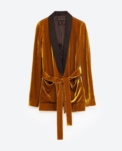 A672 ZARA JACKET VELVET TUXEDO MULBERRY GOLD MUSTARD SILK BLAZER COAT LARGE - L - Picture 12 of 18