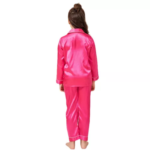 New Kids Boys Girls Silk Pajamas Long Sleeve Satin PJs Sets Nightwear Sleepwear - Picture 29 of 83