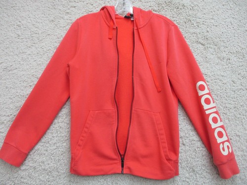 Adidas Sweater Medium Youth Orange Coral Full Zip Pockets Hoodie Logo Girls M - Picture 4 of 15