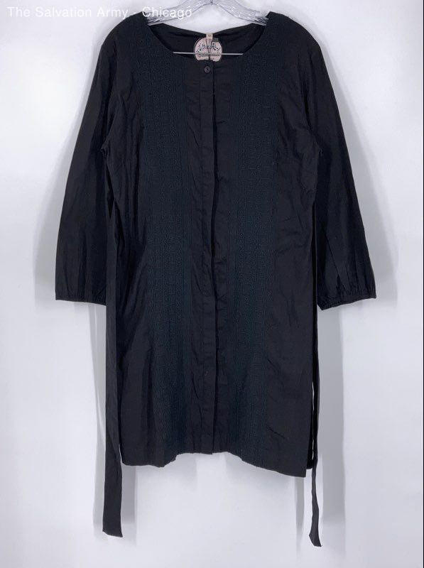 Almatrichi Womens Black 3/4 Sleeve Round Neck Belted Shirt Dress Size 44