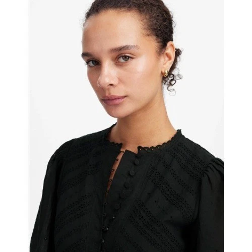 Vestido Madewell Talla 00 Negro Ojales Manga Acampanada Mini Algodón Solero NU556 Foto 3 de 4