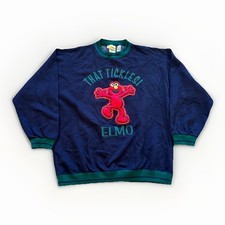Vintage Sesame Street Sweatshirt Mens L Tickle Me Elmo 90s Y2K Blue Fleece