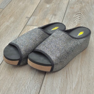 Volatile Festina Wedge Sandal Women's Slip-On Glitter Black Size US 9