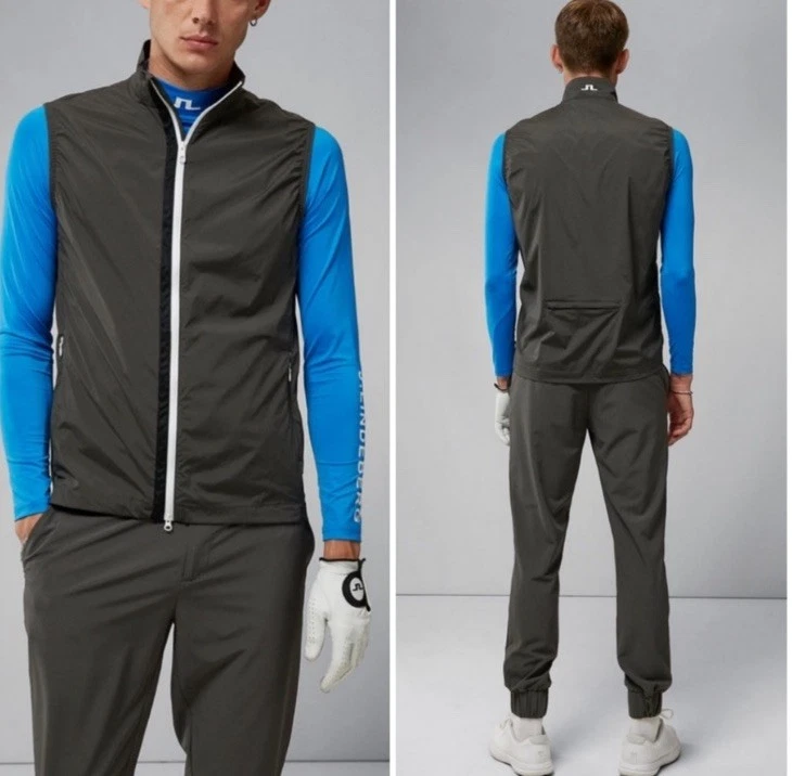 NWT J. Lindeberg Men’s Light Packable Windpro Vest Volcanic Ash Sz L MSRP $145 - Image 2 of 4