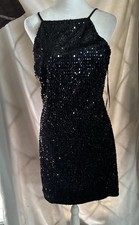 Express Black Sequin Party Cocktail Keyhole Spaghetti Strap Dress Size Large