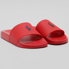 RALPH LAUREN Polo Red Slides Pony Logo UK-7 Sliders Flip-Flop Pool Beach Gym �75