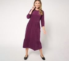 Denim & Co. Women's Dress Sz M Heritage Velour Knit Midi Purple A624163