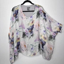 Moda Seta Italy Silk Floral Pastel Tunic Top Womens Size S Flowy Boho