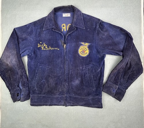 Vtg 40’s 50s FFA Jacket Corduroy Colorado Peetz Chain Stitch Crown Zipper **READ
