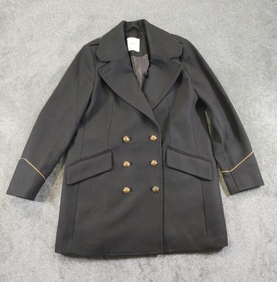 Mango Mantel Damen EUR Large Schwarz Zweireiher Goldrand