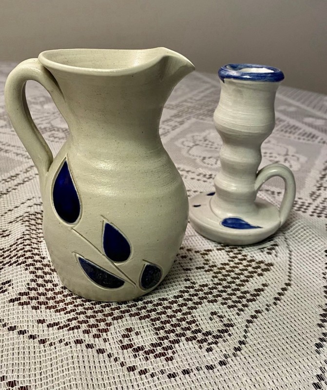 Williamsburg Ceramic Candle Stick And Small Pitcher