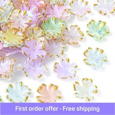 30x 6Colors Transparent Acrylic Flower Beads Caps Spring 5 Petal Floral Beads