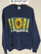 Vintage 90s Forever Flora Sunflower XL Blue Sweatshirt Made in USA