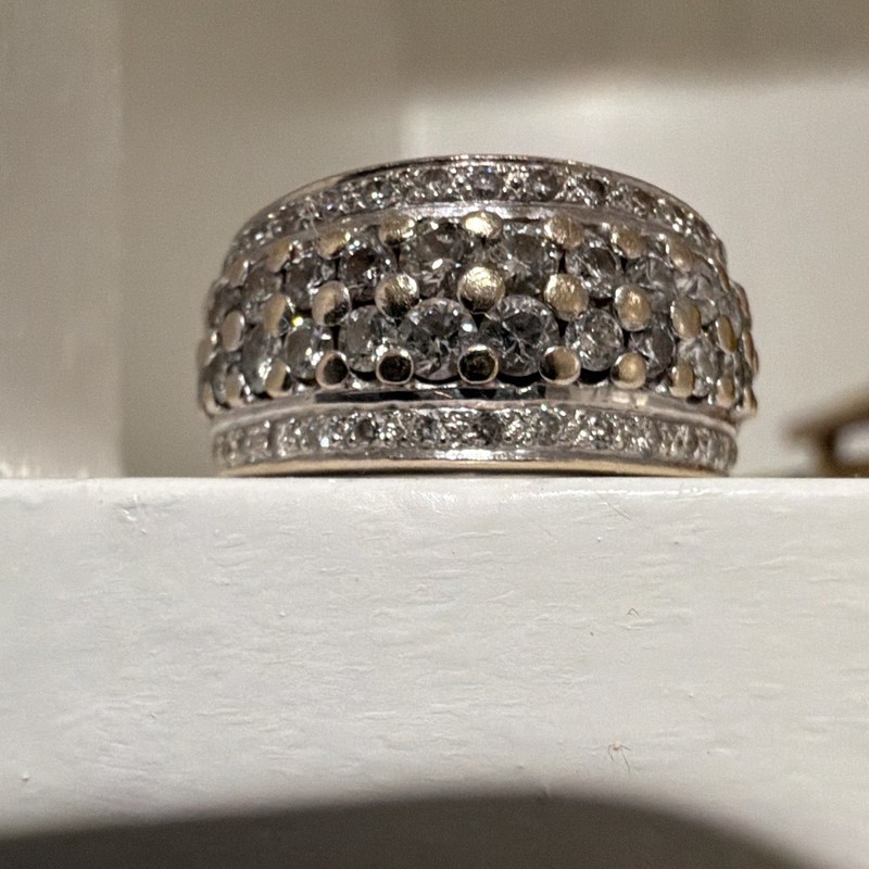 Le Vian Signed 18K White Gold Champagne Diamond Pavé Band Ring Size 7 11mm