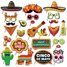 25 PCS Mexican Fiesta Photo Booth Props Cinco De Mayo Party Decorations Selfie