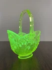 URANIUM Fenton Vaseline Topaz Opalescent Lily of the Valley Basket