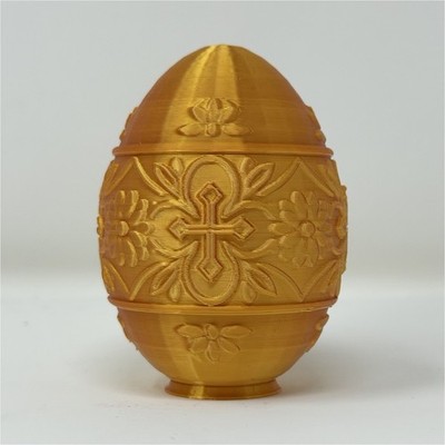 Gold Religious Collector Egg with Carvings Floral Small Easter Decor
