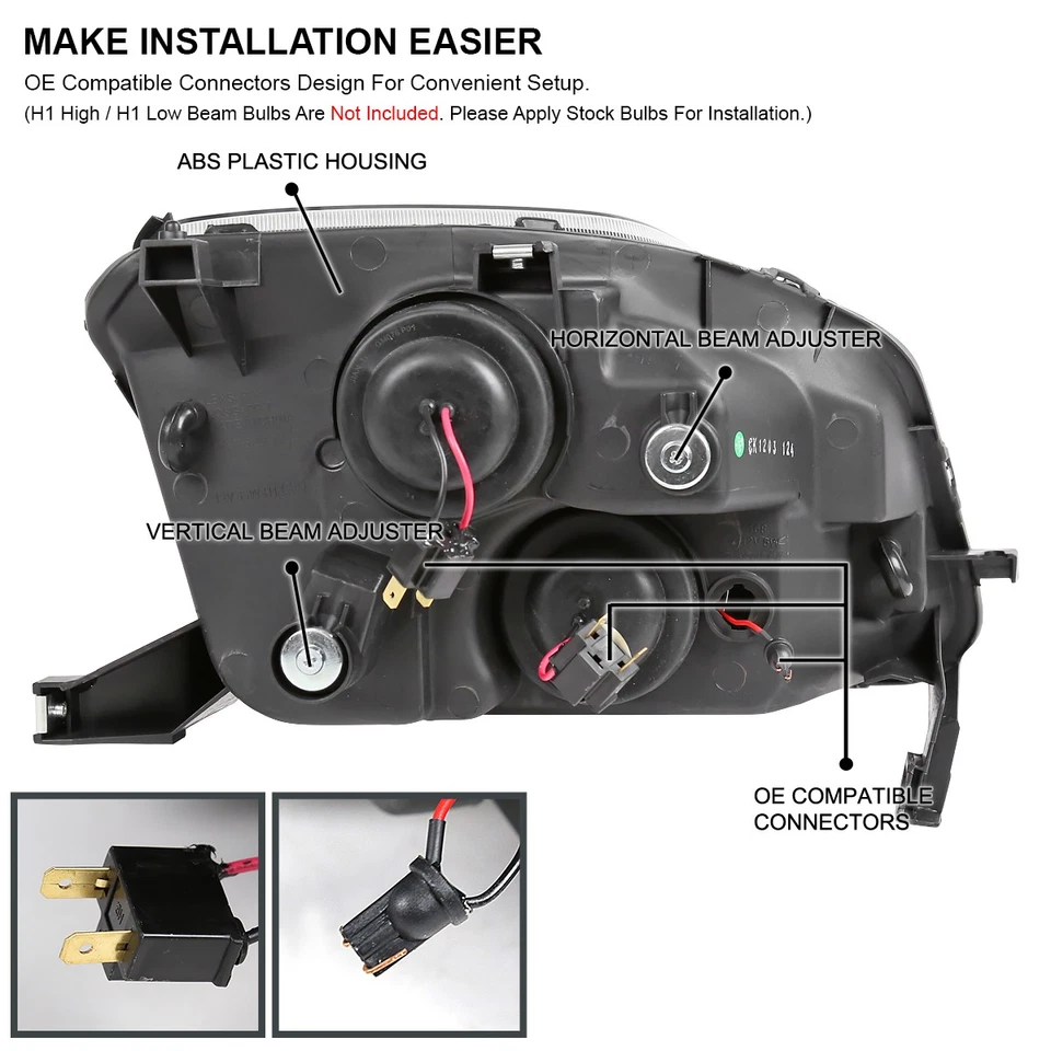 Fits 1997-2001 Honda Prelude Black LED Strip Projector Headlights Headlamps Pair Foto 4 de 4