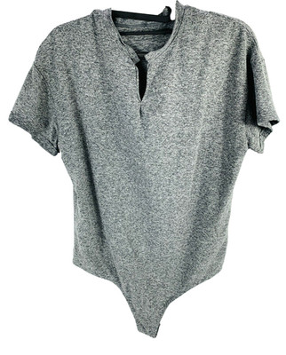 Gymshark Power Down gray short sleeve V neck pullover bodysuit SZ Large